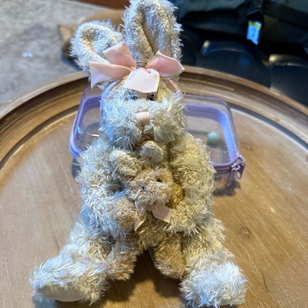 Russ Berrie MADDIE Bunny Rabbit Mama & Baby 12in Coarse Shaggy Plush Animal